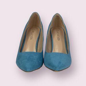 Dream Pairs Blue Tan Gold Sexy Stilettoes Pointy Shoes Size 10